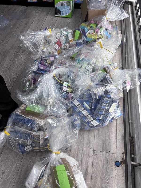 Bags of illegal vapes, cigarettes and tobacco 