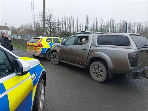 Police cars with seized vehicle 