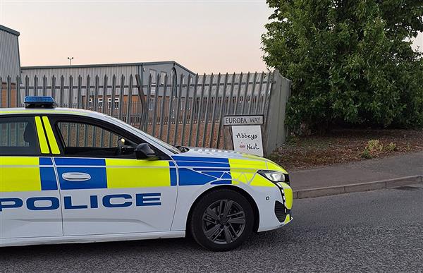 A police car parked in Europa Way