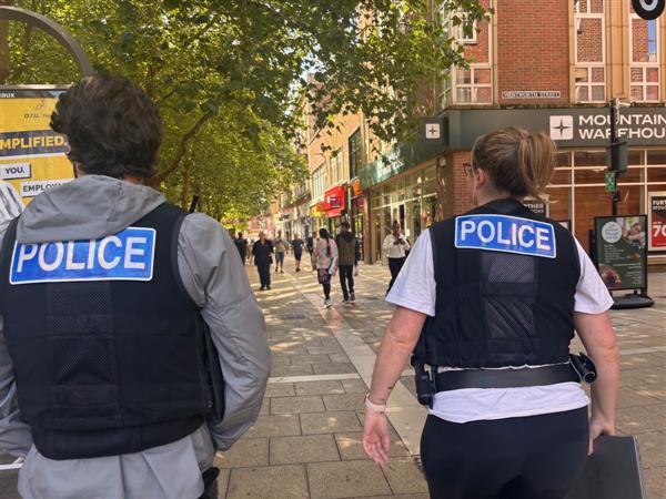 Two officers from the Spree Offender Team on patrol