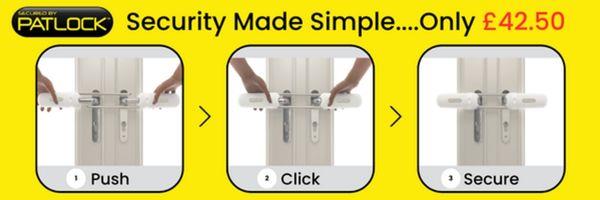 Image shows the three stages of Patlock use: Push, Click, Secure
