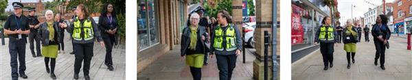 Trio of images of Danielle and police officers walking through town centre