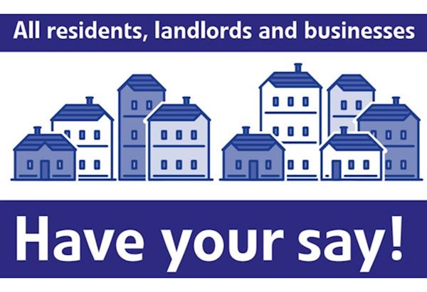 Have your say text with a housing graphic