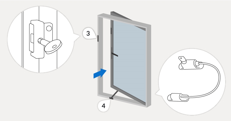 A diagram showing a window with key operated locks and an opening restrictor