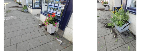 Damaged plant containers.