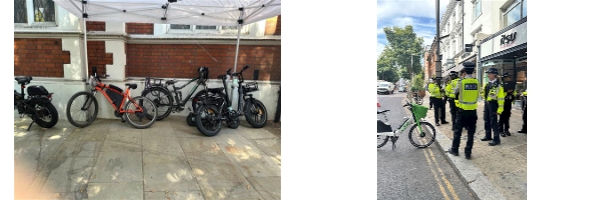 Seized bikes and officers on the high street doing a traffic offence report