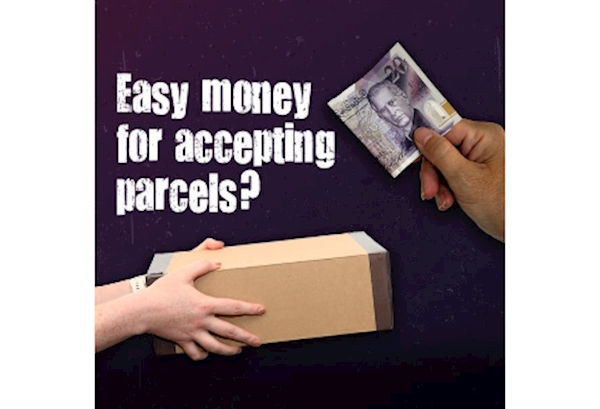 graphic showing a parcel and cash saying easy money for accepting parcels