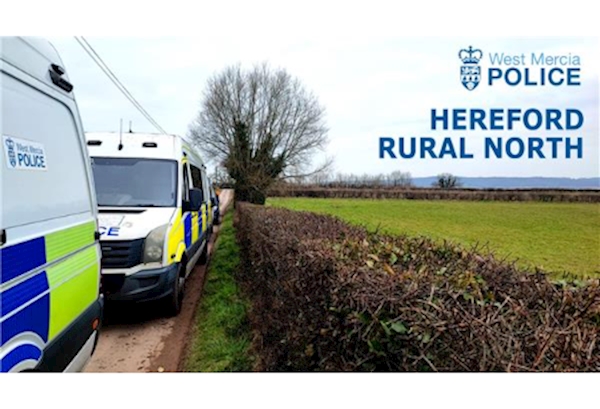 Police vehicles with a rural background. Text says 'Hereford Rural North'
