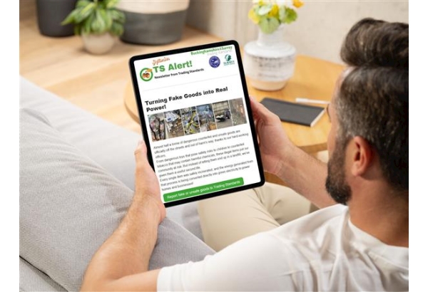 person reading the newsletter on a tablet