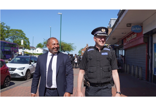 PCC Gary Godden walking down the street with Chief Condstable Steve Cooper