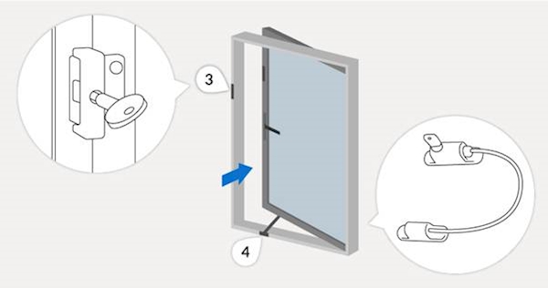 A diagram showing a window with key operated locks and an opening restrictor