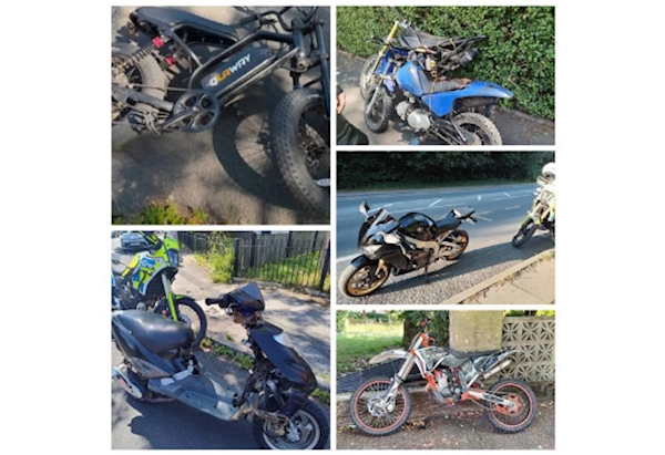 A selection of motorbikes seized by police.