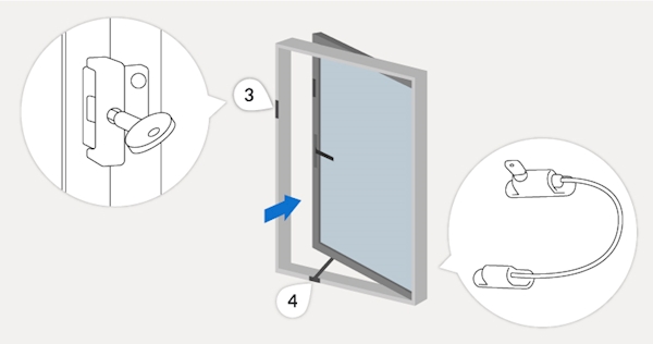 A diagram showing a window with key operated locks and an opening restrictor