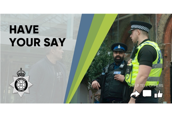 Have Your Say - A police officer and a PCSO talking to a member of the public.