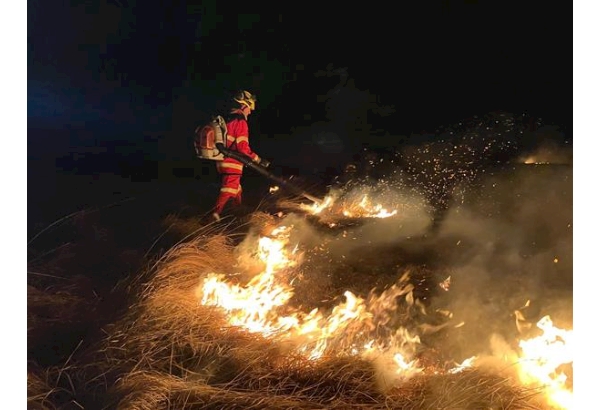 A firefighter tackling a wildfire