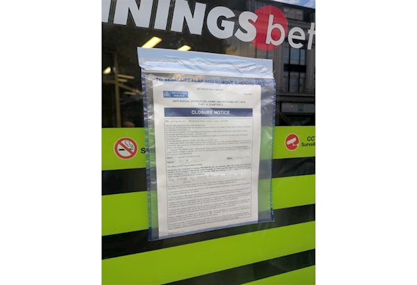 Photo of Closure Notice attached to premises