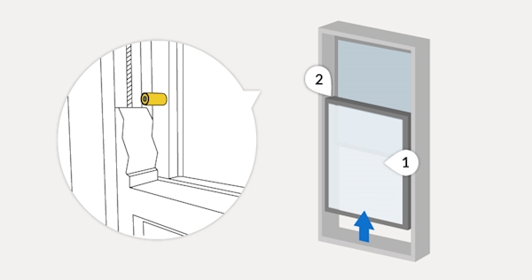 A diagram showing a window with laminated glass and Sash stops