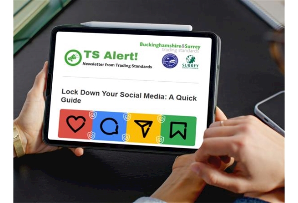 person looking a t a newsletter on their tablet