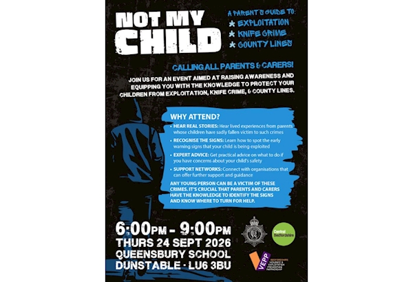Bedfordshire Police Not My Child event graphic
