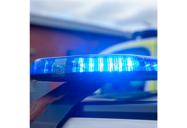 Blue light on police car